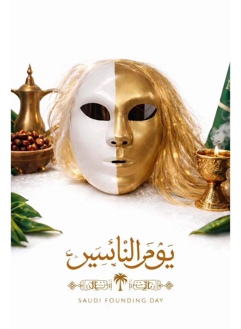 Saudi Founding Day Celebration Decorative Mask – Classic white and half gold Finish